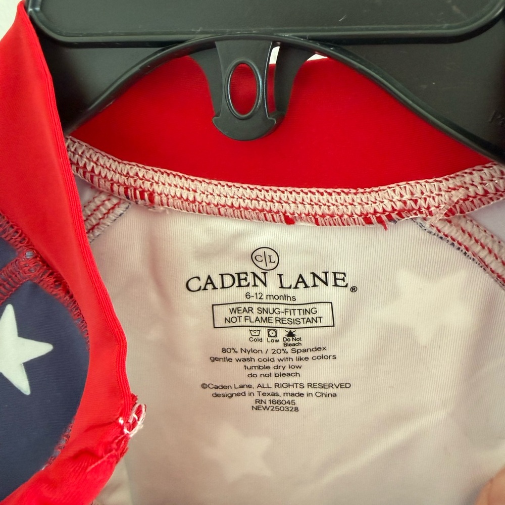 Caden Lane Rash Guard Long Sleeve/ Full Length Navy, White & Red Star Swimsuit - Picture 3 of 4